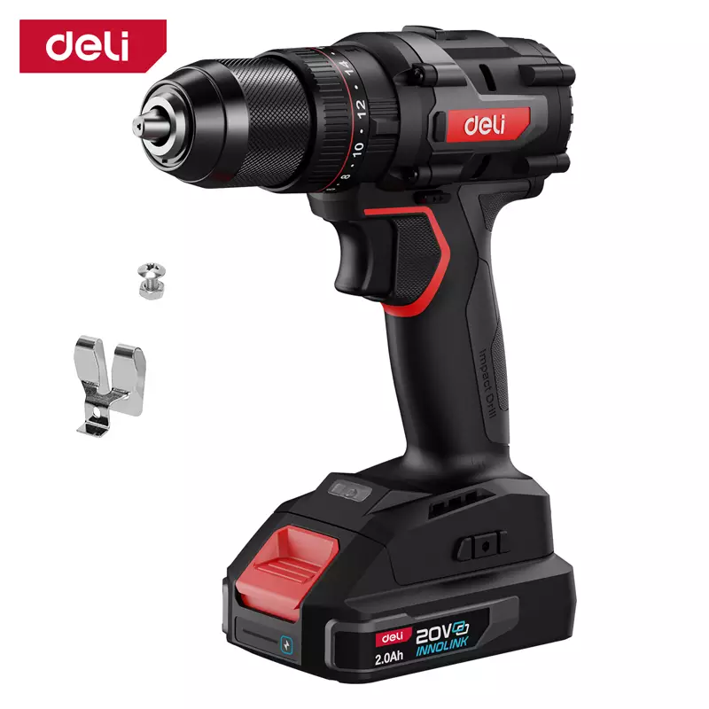 de-dz20-2d2.png Акумулаторен винтоверт Deli EDE-DZ20-2D2 - 70Nm 13мм 2x2Ah + кука за колан - Изображение 1