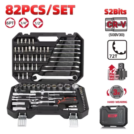 Професионален Комбиниран к-т Deli EDQ45100 (100 части, 1/4" и 1/2") | Комплекти ръчни инструменти